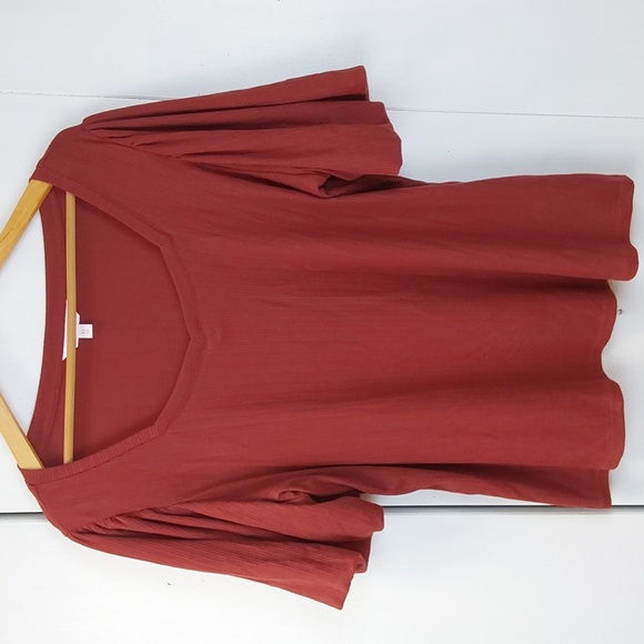 Lauren Conrad Ribbed Top in Rust Sweetheart Neckline Puff Sleeve Sz.XL - Picture 1 of 5